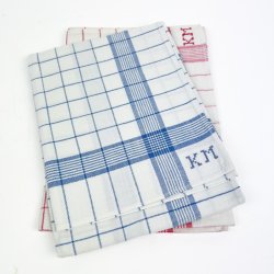 To bl�- og r�dternede vintage viskestykker