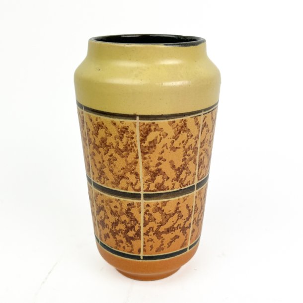 Gul retro keramikvase med mosaikm�nster