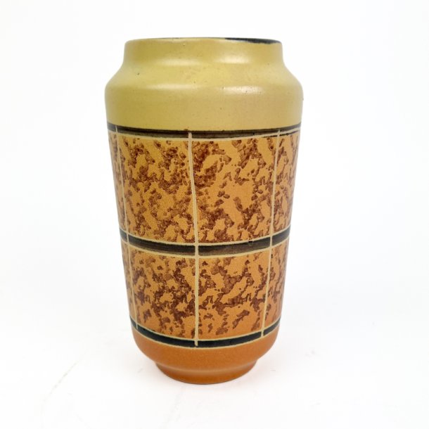 Gul retro keramikvase med mosaikm�nster
