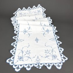 Hvid retro bordlber med blt broderi - 130 cm