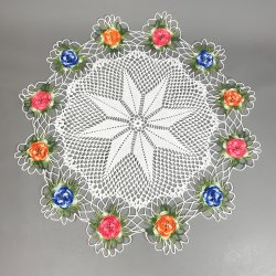 Hvid retro lysedug med farvede blomster 