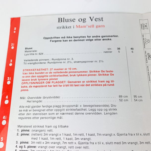 Vintage Mam�sell strikkeopskrift