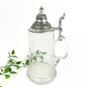 Groer Vintage Bierkrug aus Glas und Zinn