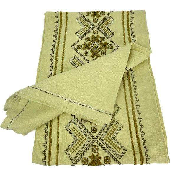 Olivgrne Retro-Tischdecke mit Stickerei  160 cm