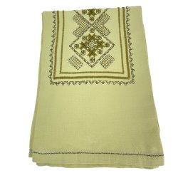 Olivgrne Retro-Tischdecke mit Stickerei  160 cm