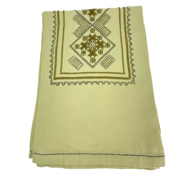 Olivgrne Retro-Tischdecke mit Stickerei  160 cm