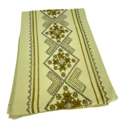 Olivgrne Retro-Tischdecke mit Stickerei  160 cm