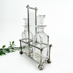 Vintage olie- og eddikest i glas og slv