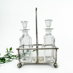 Vintage olie- og eddikest i glas og slv