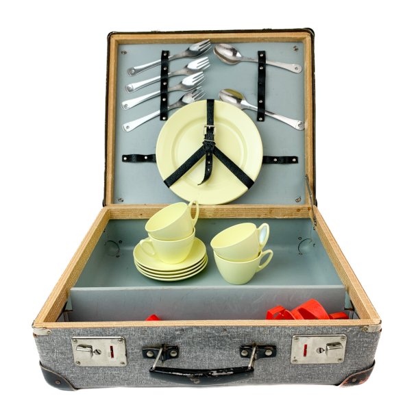 Grauer vintage Picknickkoffer
