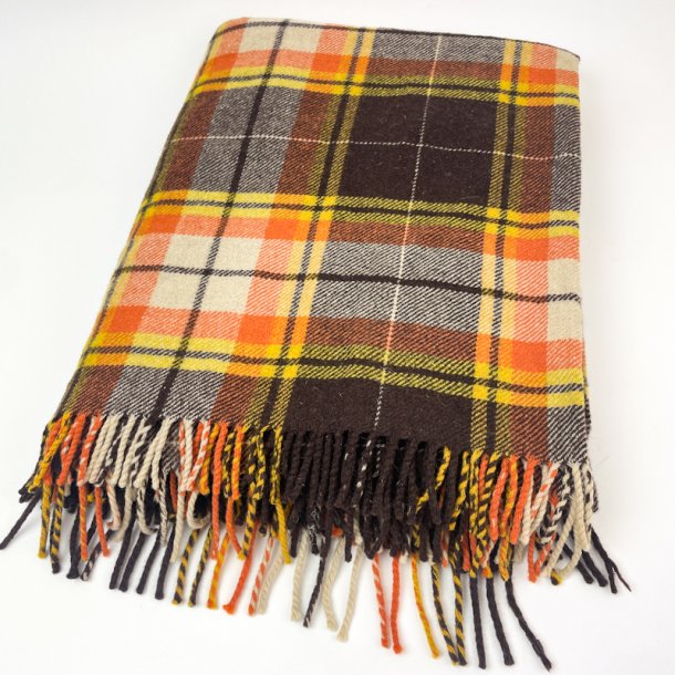 Ternet vintage uldplaid med frynser