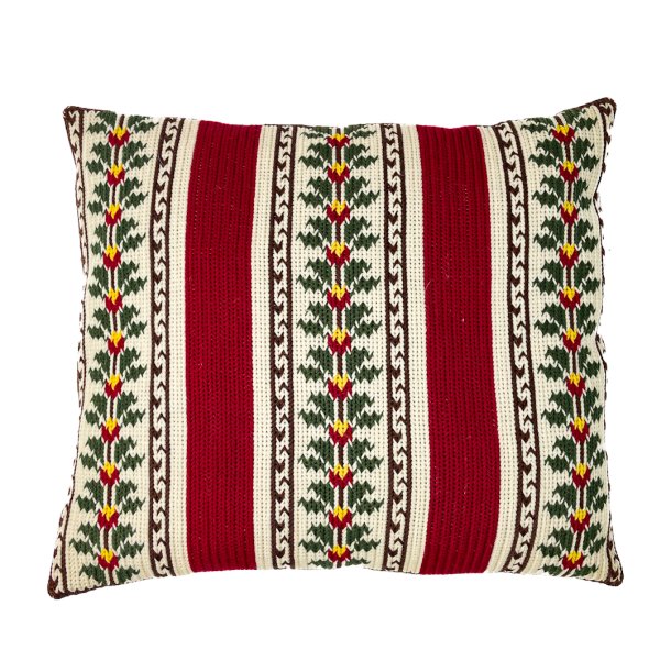 Gestricktes Retro-Sofakissen mit roten Streifen