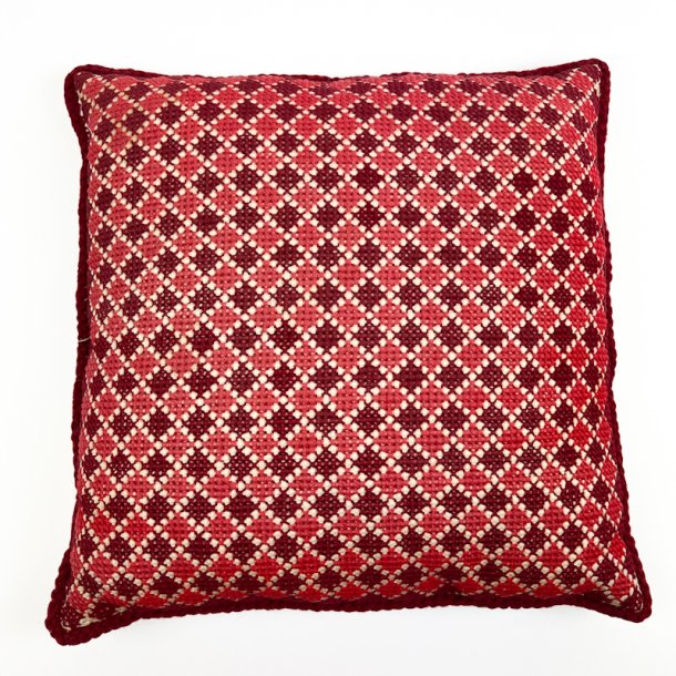 R�d h�ndbroderet vintage pude