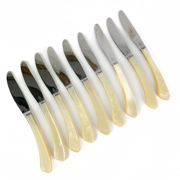  Otte retro knive perlemorsskaft