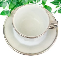 Porzellantasse mit Silberrand  Pillivuyt Bistro