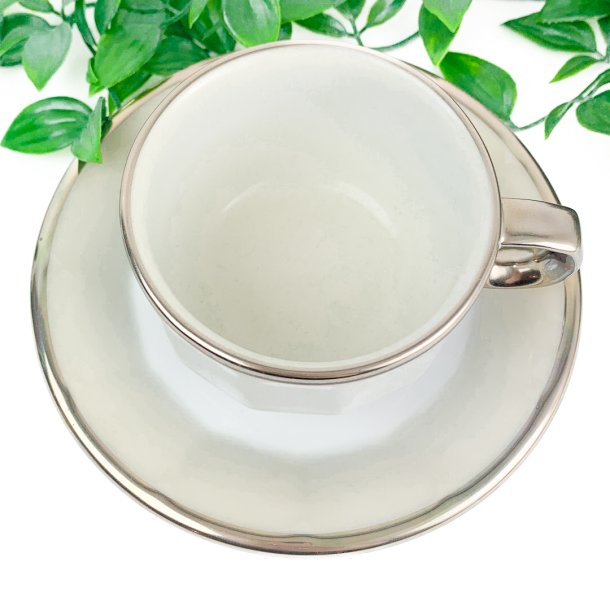 Porzellantasse mit Silberrand  Pillivuyt Bistro