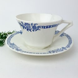 Antike Teetasse mit Untertasse in Blau  19. Jahrhundert