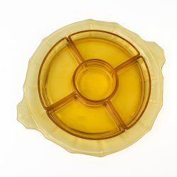 Retro tapasgeschirr aus bernsteinfarbenem Glas