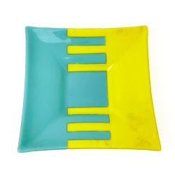 Retro Glasplatte in Gelb und Trkis