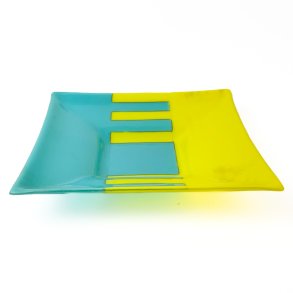 Retro Glasplatte in Gelb und Trkis