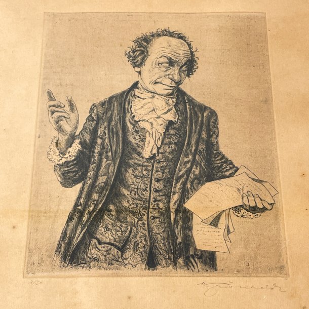 Antike Zeichnung des Schauspielers Rasmus Christiansen