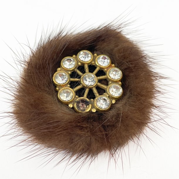 Vintage broche med pels og rhinsten
