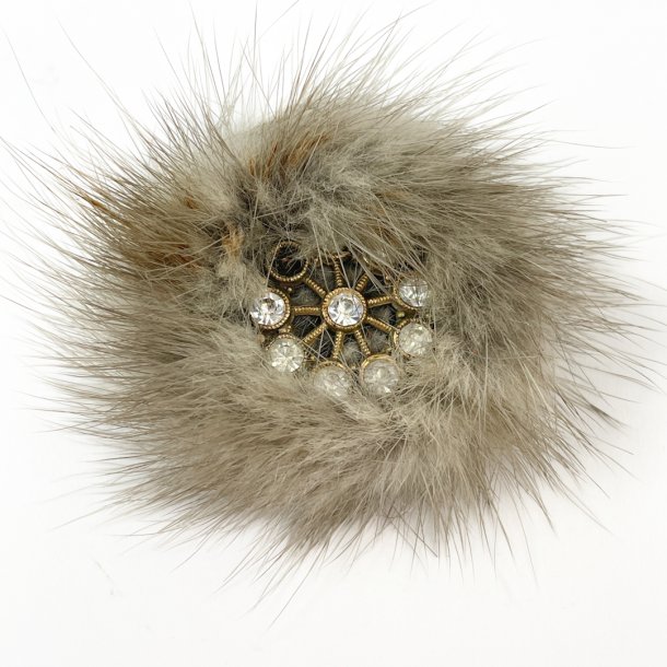 Vintage broche med pels og rhinsten