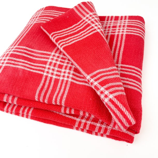 Krftige rote Retro-Tischdecke mit Karomuster  160 cm