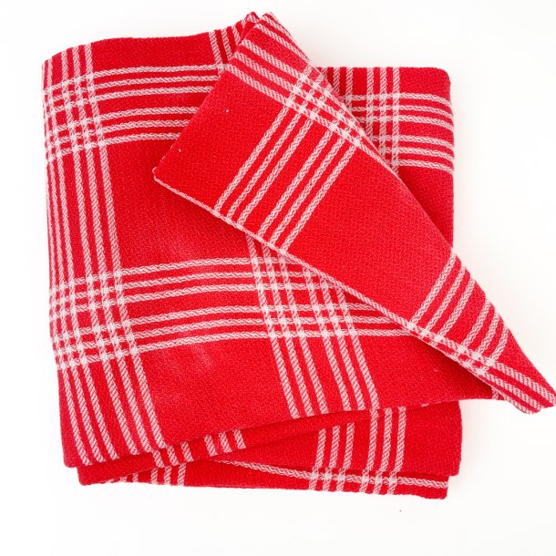 Krftige rote Retro-Tischdecke mit Karomuster  160 cm