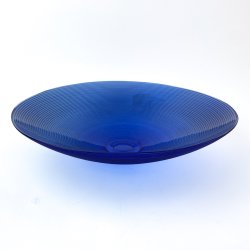 Retro Glasschale aus kobaltblauem Glas mit Rillenmuster  40 cm