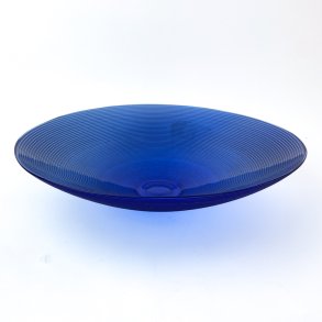 Retro Glasschale aus kobaltblauem Glas mit Rillenmuster  40 cm