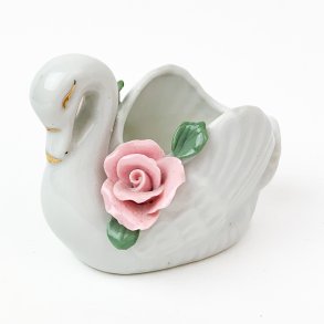 Porzellanschwan mit rosa Blumen