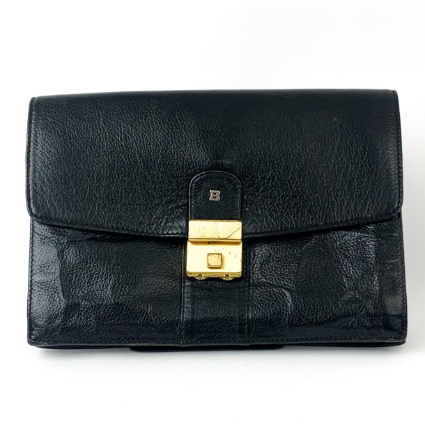 Vintage clutch i sort skind