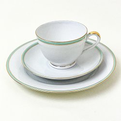 Vintage kagetallerken med mintgr�n og guld