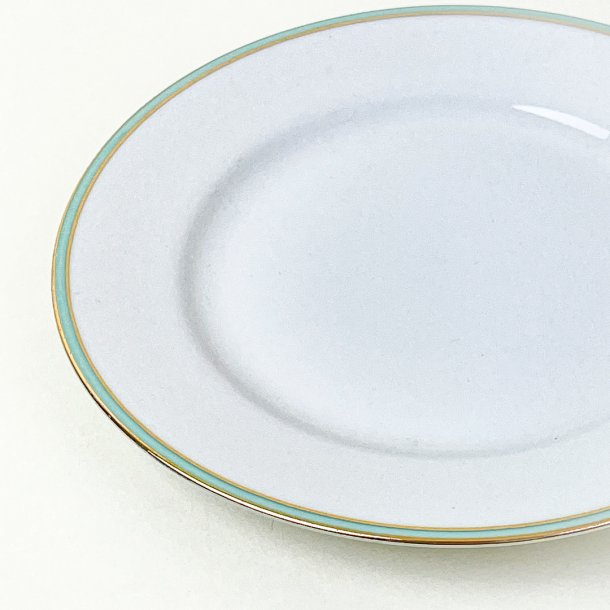 Vintage kagetallerken med mintgrn og guld