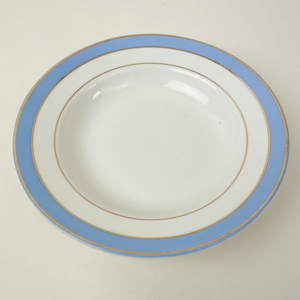 Dyb vintage tallerken - lysebl kant &amp; guld
