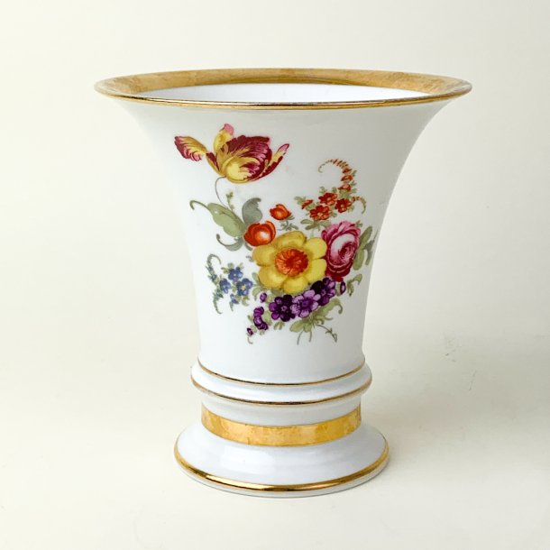 Blomstret vintage vase med guld