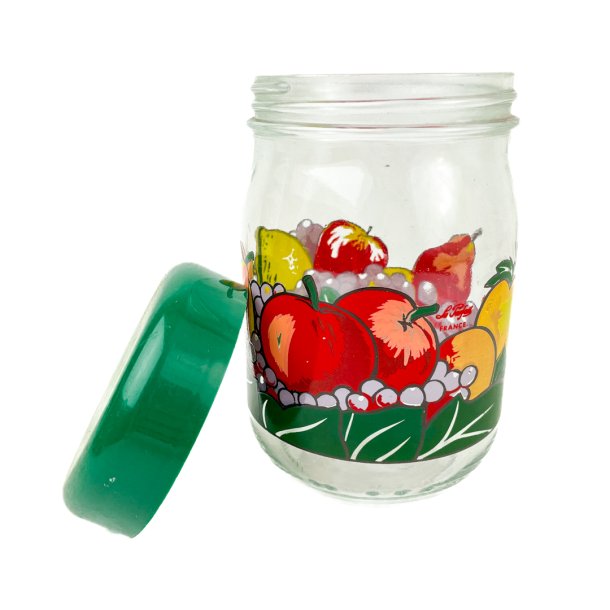 Franzsisches Retro-Kchenglas mit Fruchtmotiv
