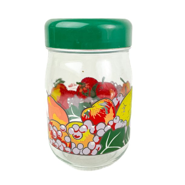 Franzsisches Retro-Kchenglas mit Fruchtmotiv