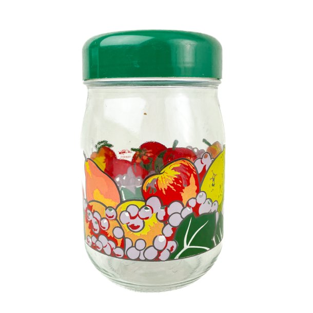 Franzsisches Retro-Kchenglas mit Fruchtmotiv