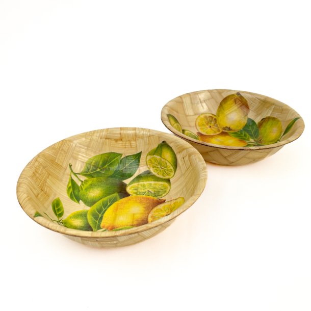 To retro skle i flettet bambus med citronmotiv