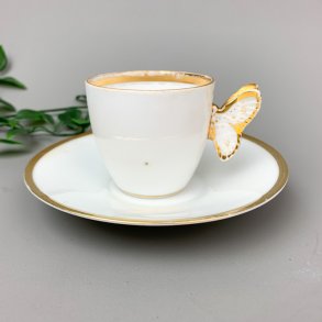 Vintage porcelnskop med sommerfugl  hvid og guldkant