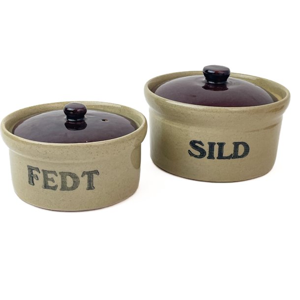Zwei Steingut-Tpfe  SILD &amp; FEDT