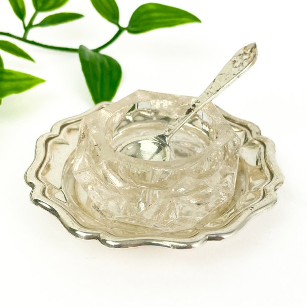 Vintage Salzgef aus Glas und versilbertem Metall