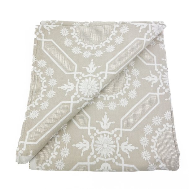 Flot sandfarvet retro dug med m�nster � 150 cm