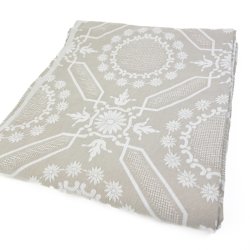 Flot sandfarvet retro dug med m�nster � 150 cm