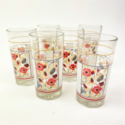 Seks retro glas med blomster