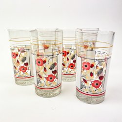 Seks retro glas med blomster