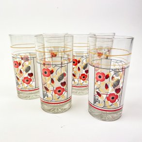 Seks retro glas med blomster