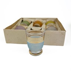 Seks sukkerglasserede vintage glas